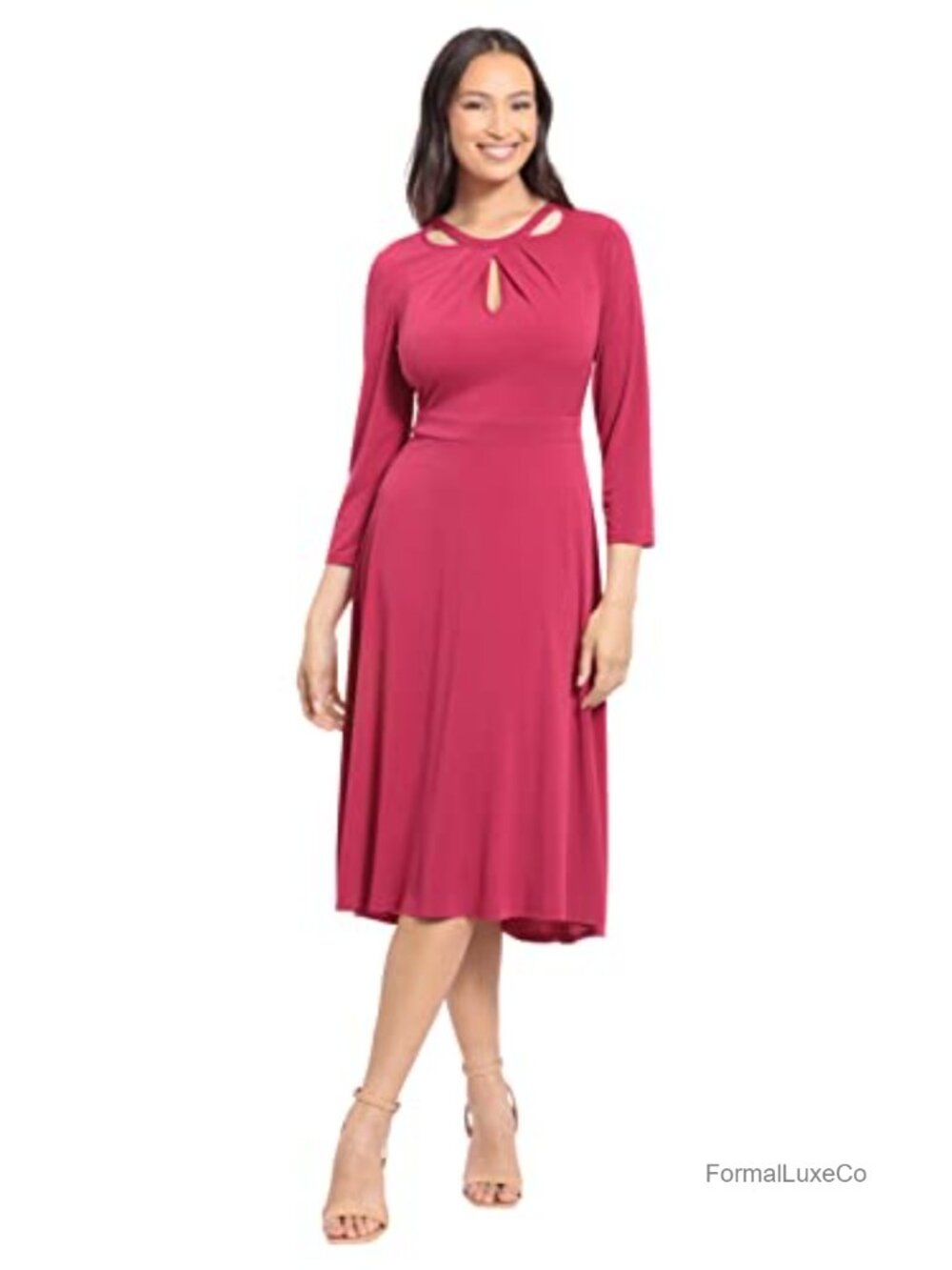 Womens Fit & Flare Matte Jersey Dress Cut Out Neckline A-line